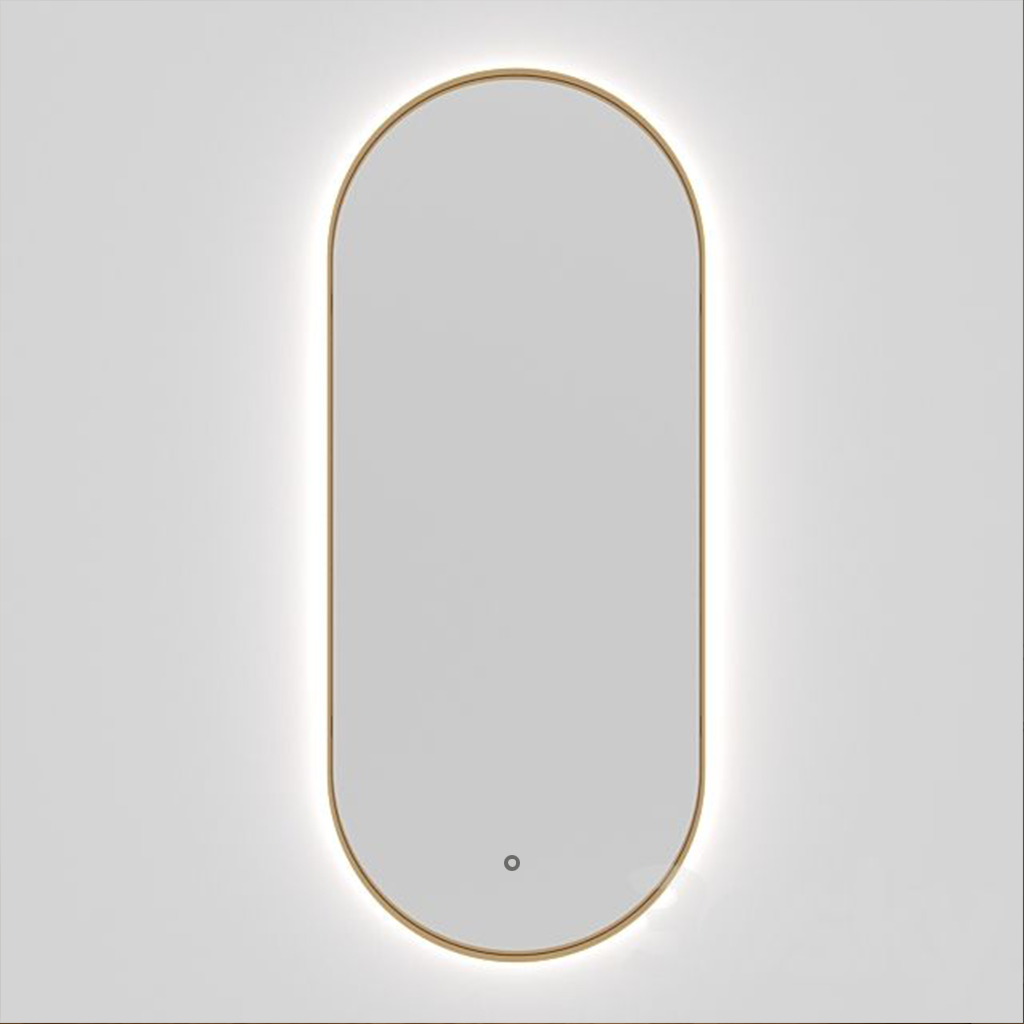 Oval Backlit Mirror | Brushed Gold Frame