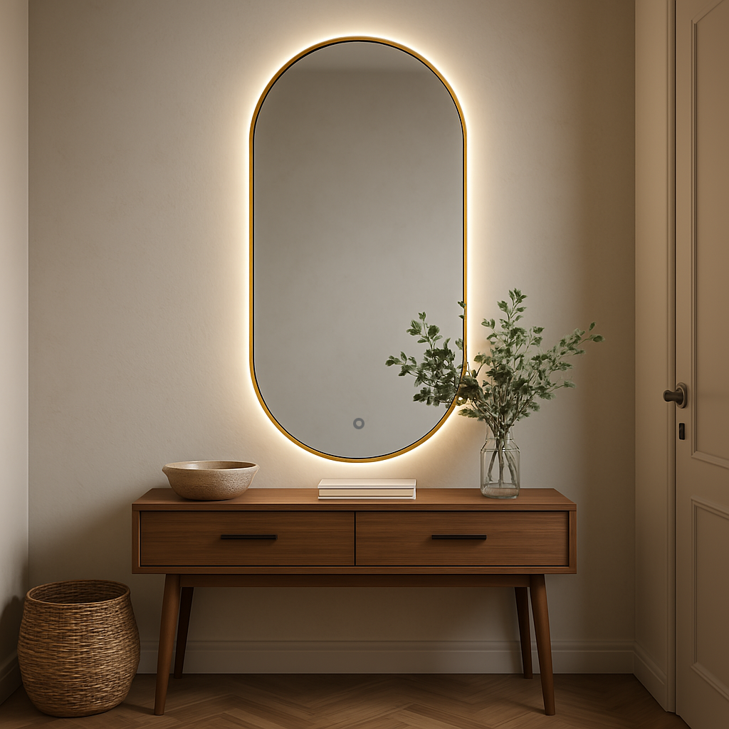 Oval Backlit Mirror | Brushed Gold Frame