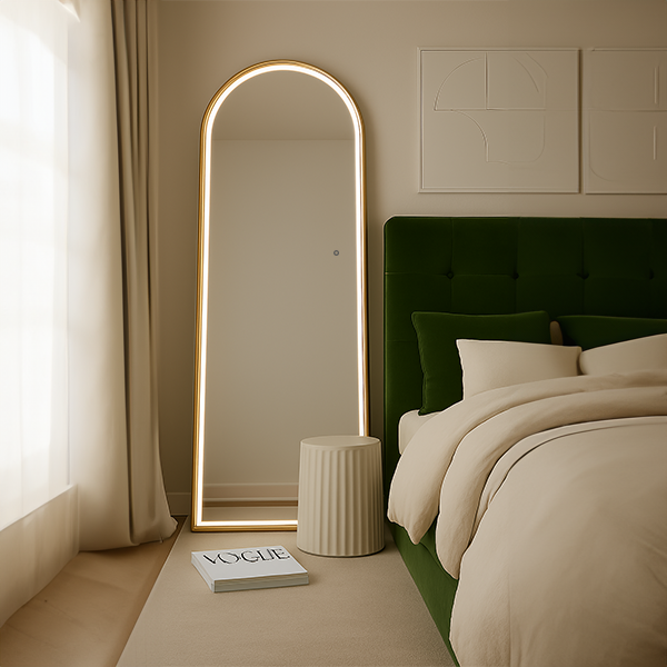 Arched Front Lit Mirror | Brushed Gold Frame