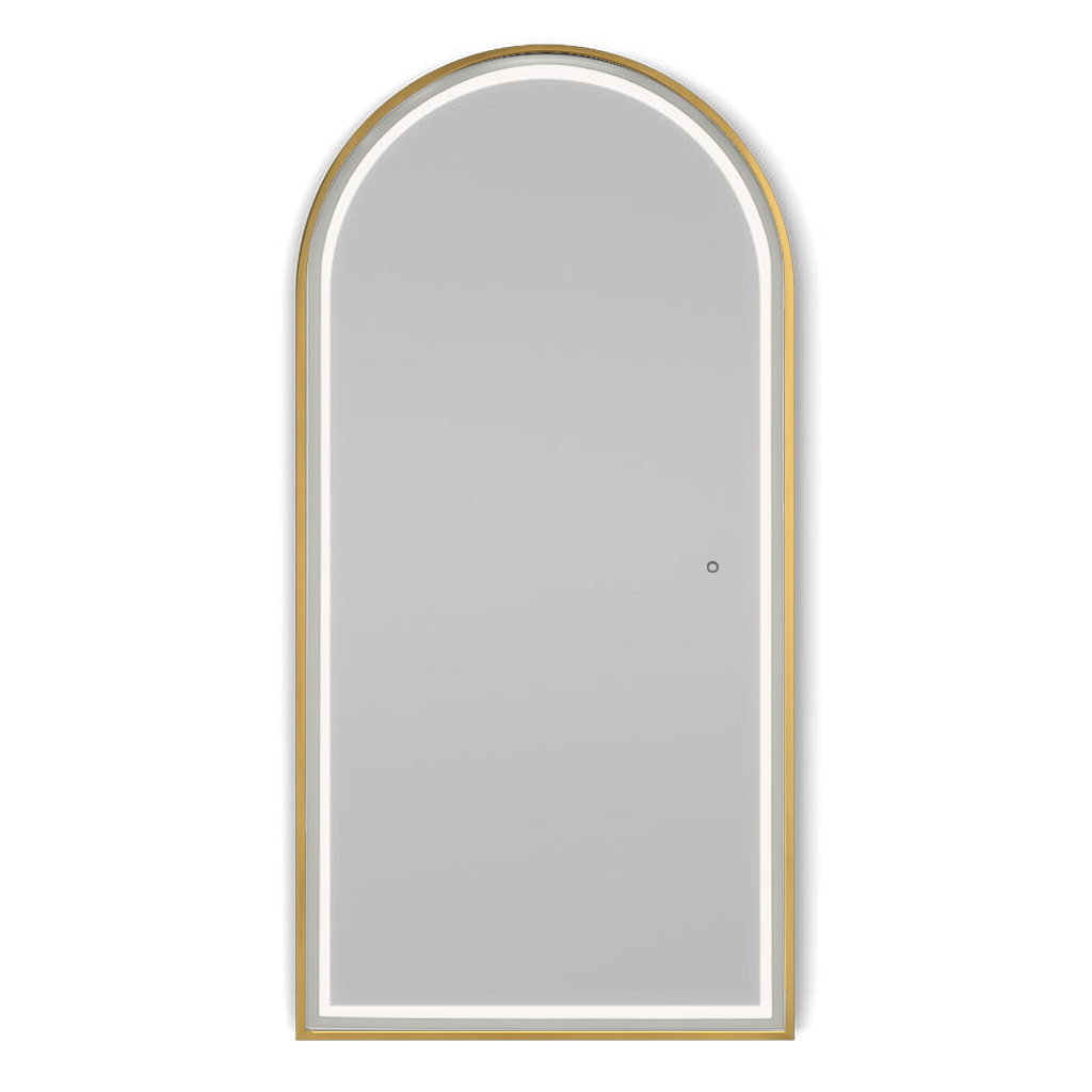 Arched Front Lit Mirror | Brushed Gold Frame