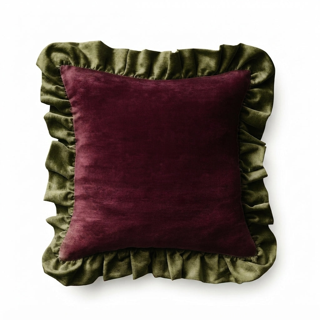 Velvet throw pillows with ruffles