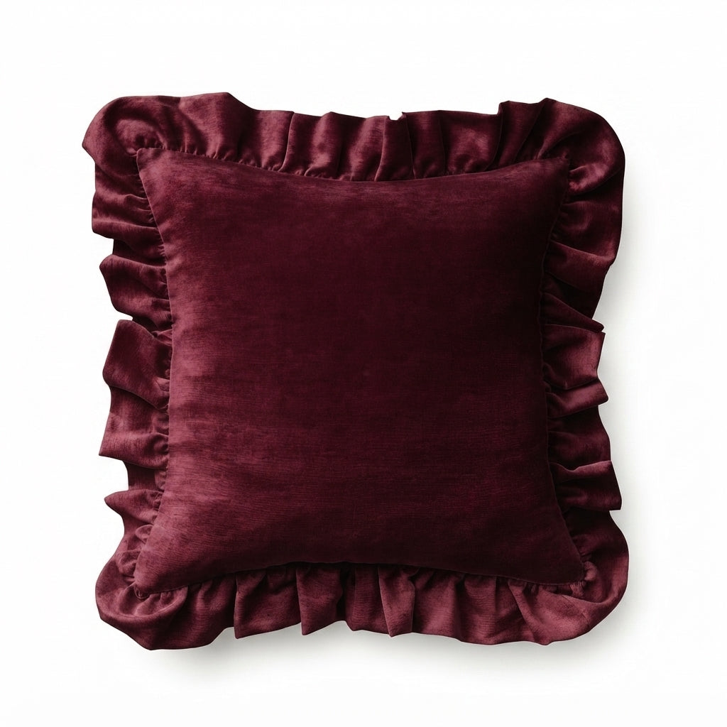 Velvet throw pillows with ruffles