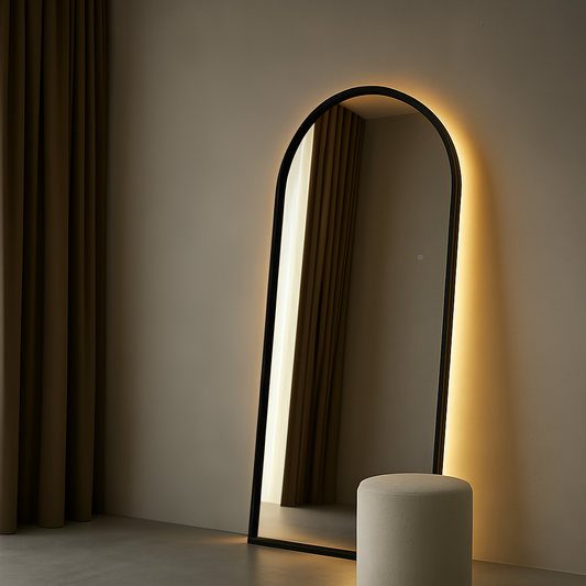 Arched Backlit Mirror | Black Frame