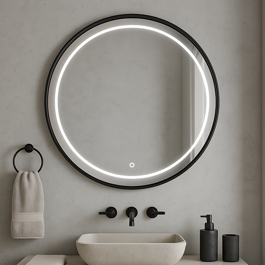 Circular Front Lit Mirror | Black Frame