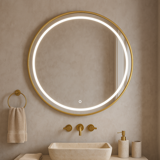Circular Front Lit Mirror | Brushed Gold Frame