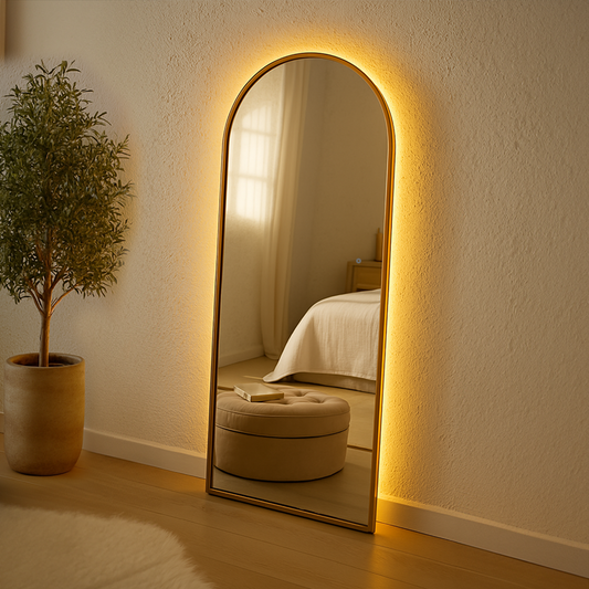 Arched Backlit Mirror | Brushed Gold Frame