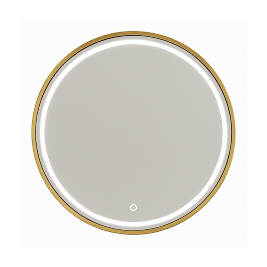 Circular Front Lit Mirror | Brushed Gold Frame