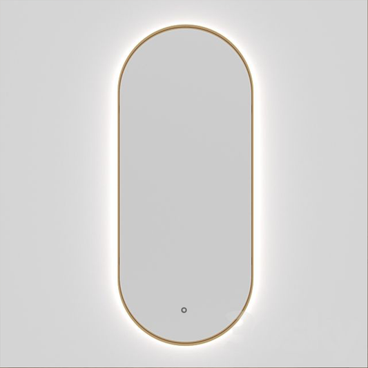 Oval Backlit Mirror | Brushed Gold Frame