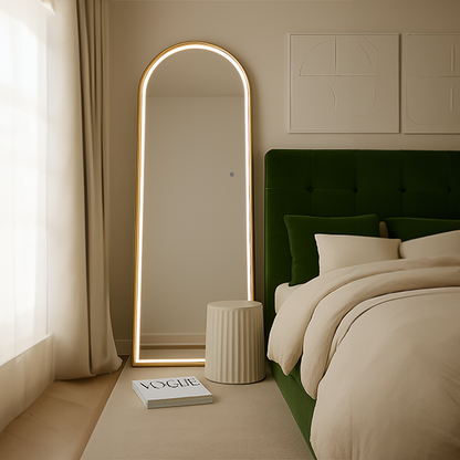 Arched Front Lit Mirror | Brushed Gold Frame