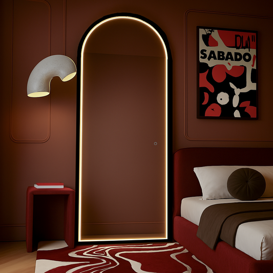 Arched Front Lit Mirror | Black Frame