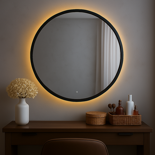 Circular Backlit Mirror | Black Frame