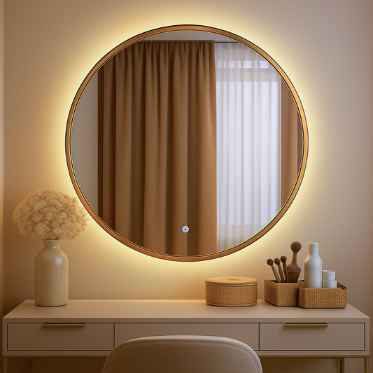 Circular Backlit Mirror | Brushed Gold Frame